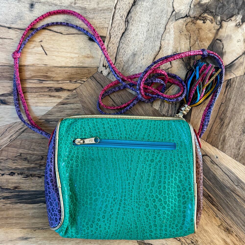 VTG 80s NAS Bag Alention Ld Patchwork Crossbody Exotic Reptile Tassel Maximalist - Picture 16 of 16